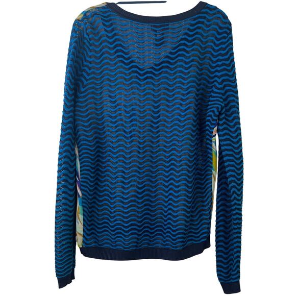 MISSONI Top Mixed Media Artsy Floral Retro Blouse Blue Zig Zag Pattern Size XL - Picture 4 of 16